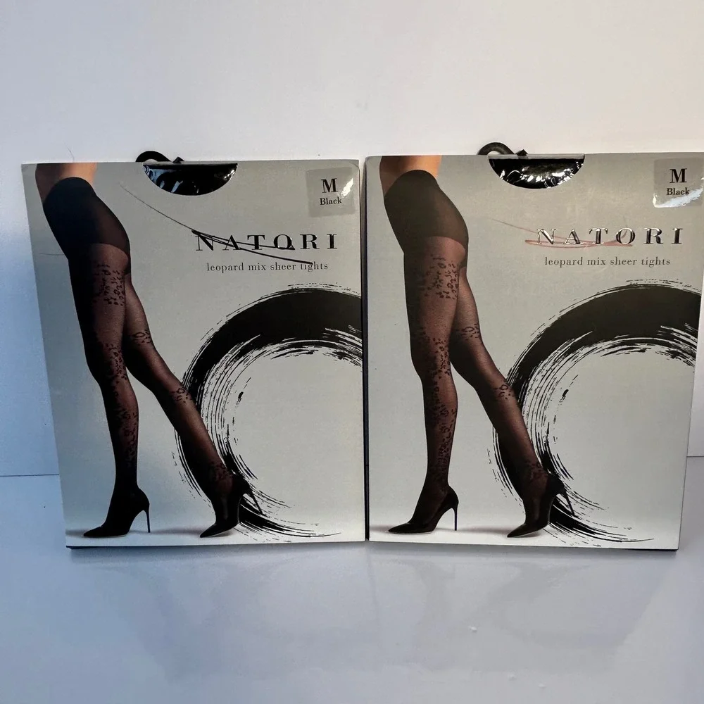Natori Leopard Mix Sheer‎ Tights Black Size Medium